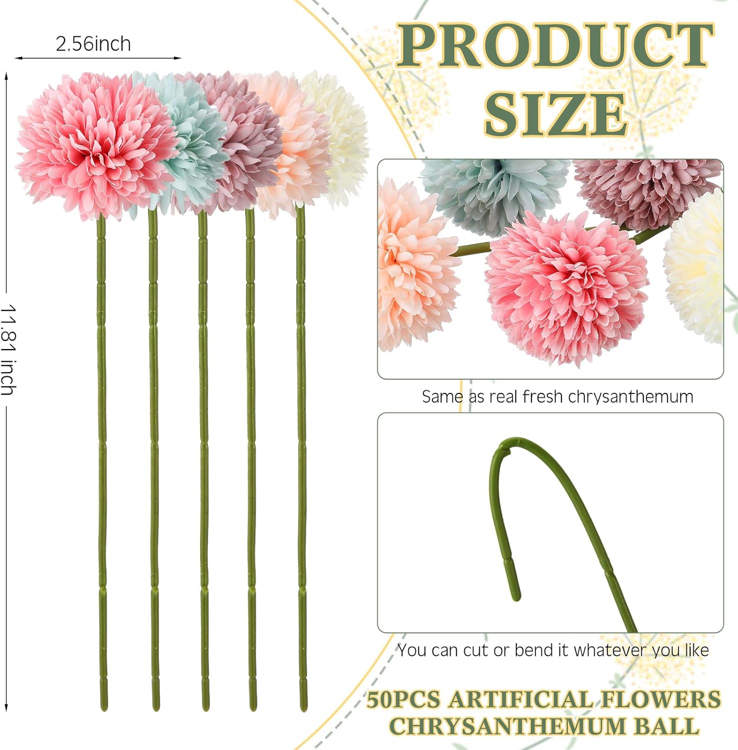 Tigeen 50 Pcs Artificial Flowers Chrysanthemum Ball Fake Flowers Lifelike Artificial Chrysanthemum Ball for DIY Wedding Bouquets Bridal Shower Table Centerpieces Home Kitchen Garden (Multi Colors) - Image 2