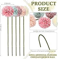 Vista 2 de Tigeen 50 piezas de flores artificiales de crisantemo, bola de crisantemo artificial realista para bricolaje, ramos de boda, despedidas de soltera