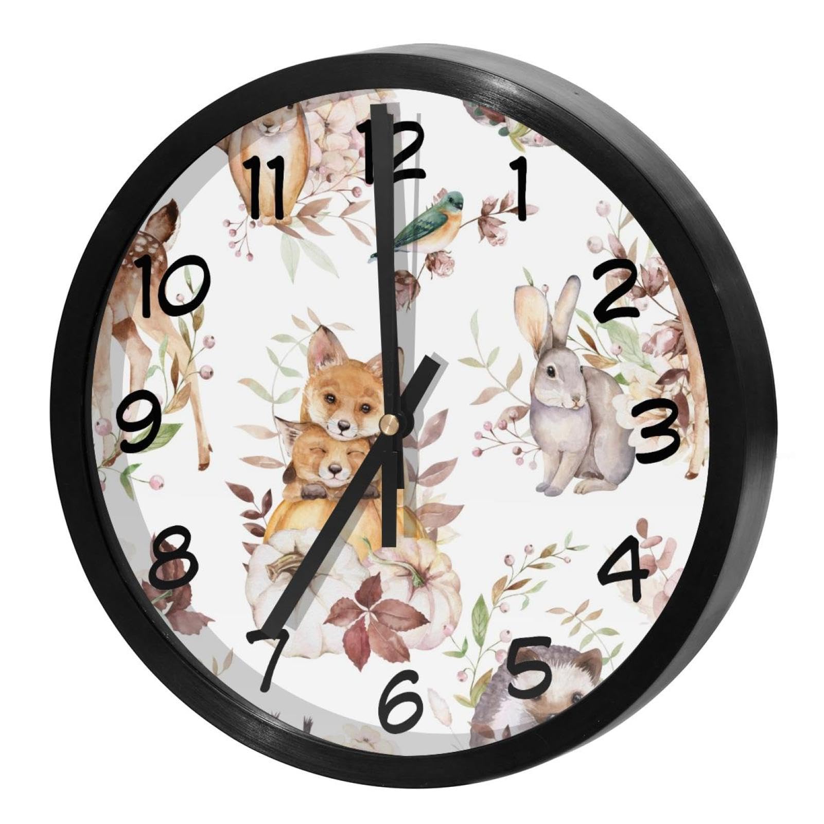 Horloge murale silencieuse animaux de la forêt pour décorer la cuisine et le salon familial