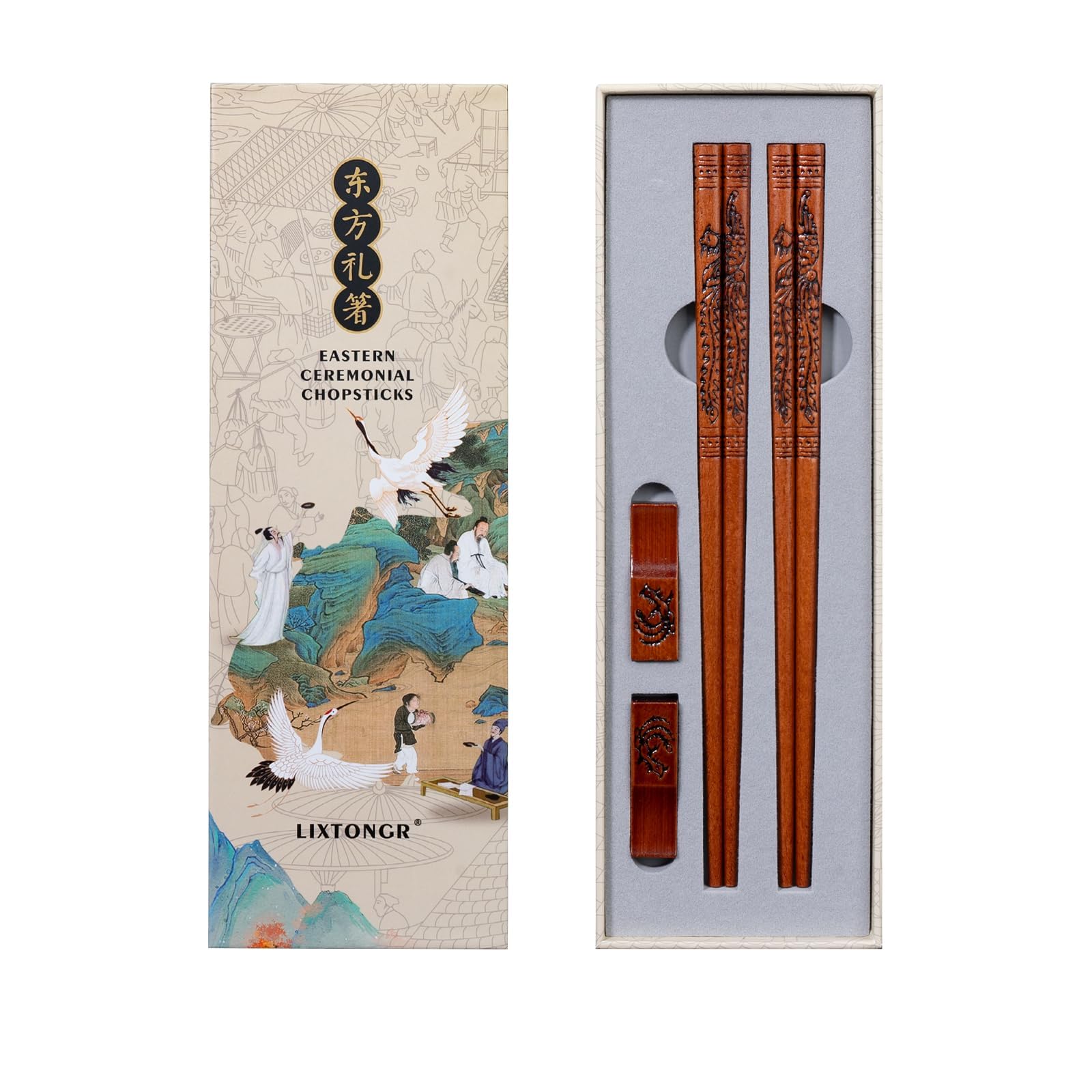 Palillos de madera Phoenix de 9 pulgadas, hechos a mano, coreanos, reutilizables, con diseño grabado, ecológicos y no tóxicos, regalo perfecto para amigos, familia, ideal para cocinas asiáticas