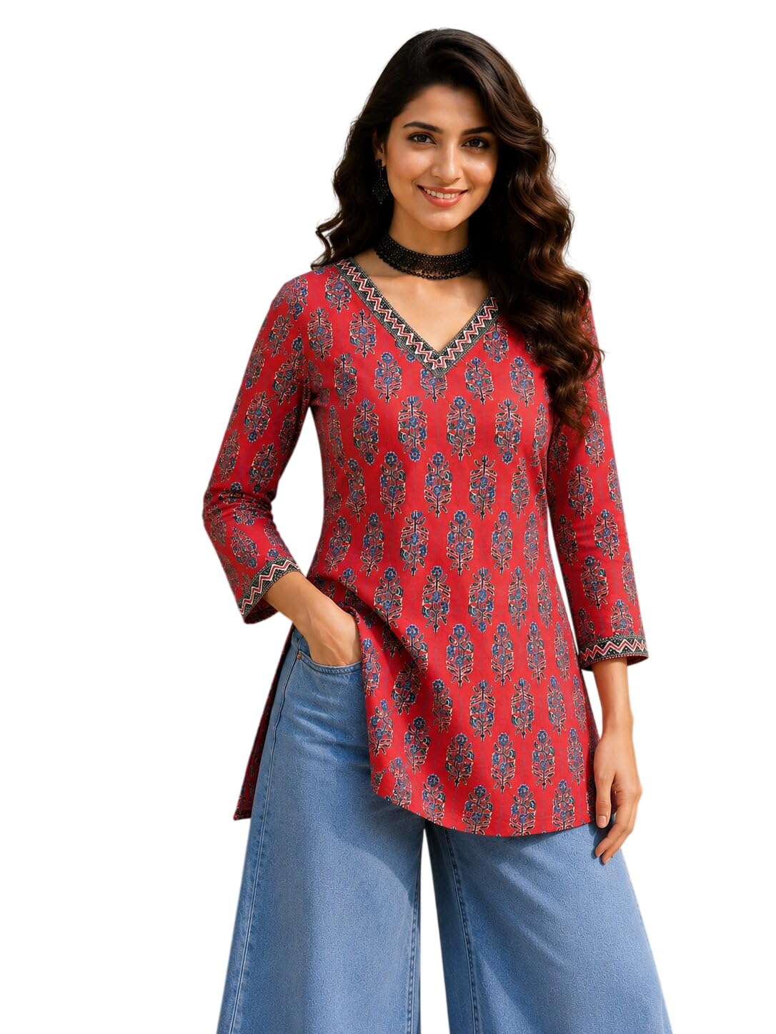THUMBA Women's Rayon Slub Tunic for Women | Printed Casual Long Top | V-Neck | 3/4 Sleeve | Regular Fit | Office Wear Available in S, M, L, XL & XXL (in, Alpha, L, Regular, Aaliya-Maroon)-picture-25