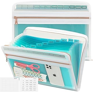 13 Pocket Expanding File Folder, Zipper Accordion File Folder, Expandable Folder with Customized Labels,