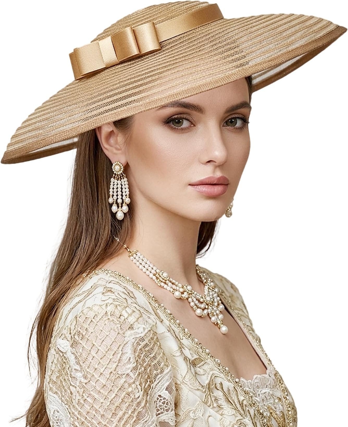F FADVES Fascinators for Women Elegant Wide Brim Tea Party Church Wedding Hat
