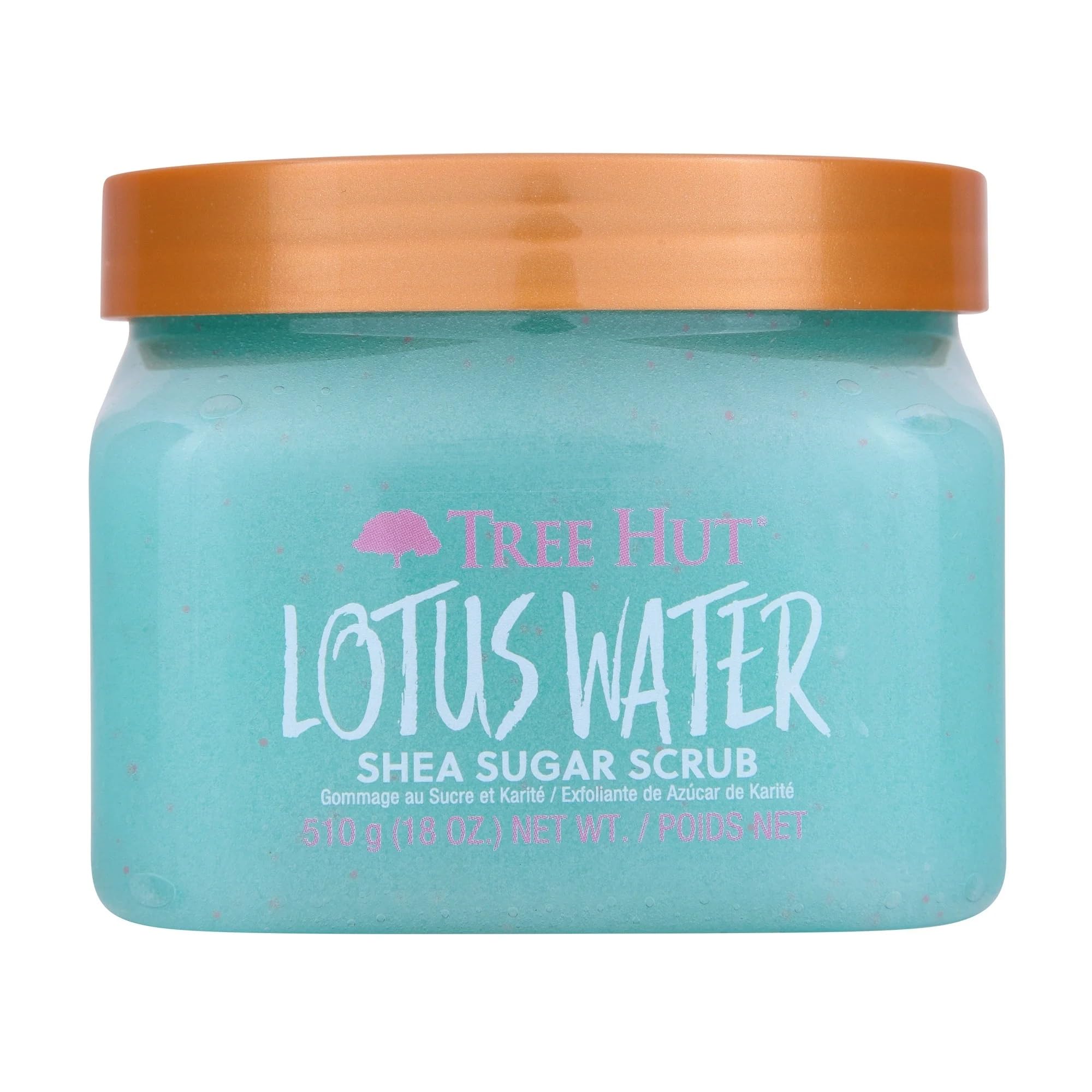 Tree Hut Lotus Water Shea Sugar Scrub, Exfoliating, Hydrating & Moisturizing Body Scrub with Shea Butter & Nourishing Essential Oils, Smooth & Soften Skin, 18 oz