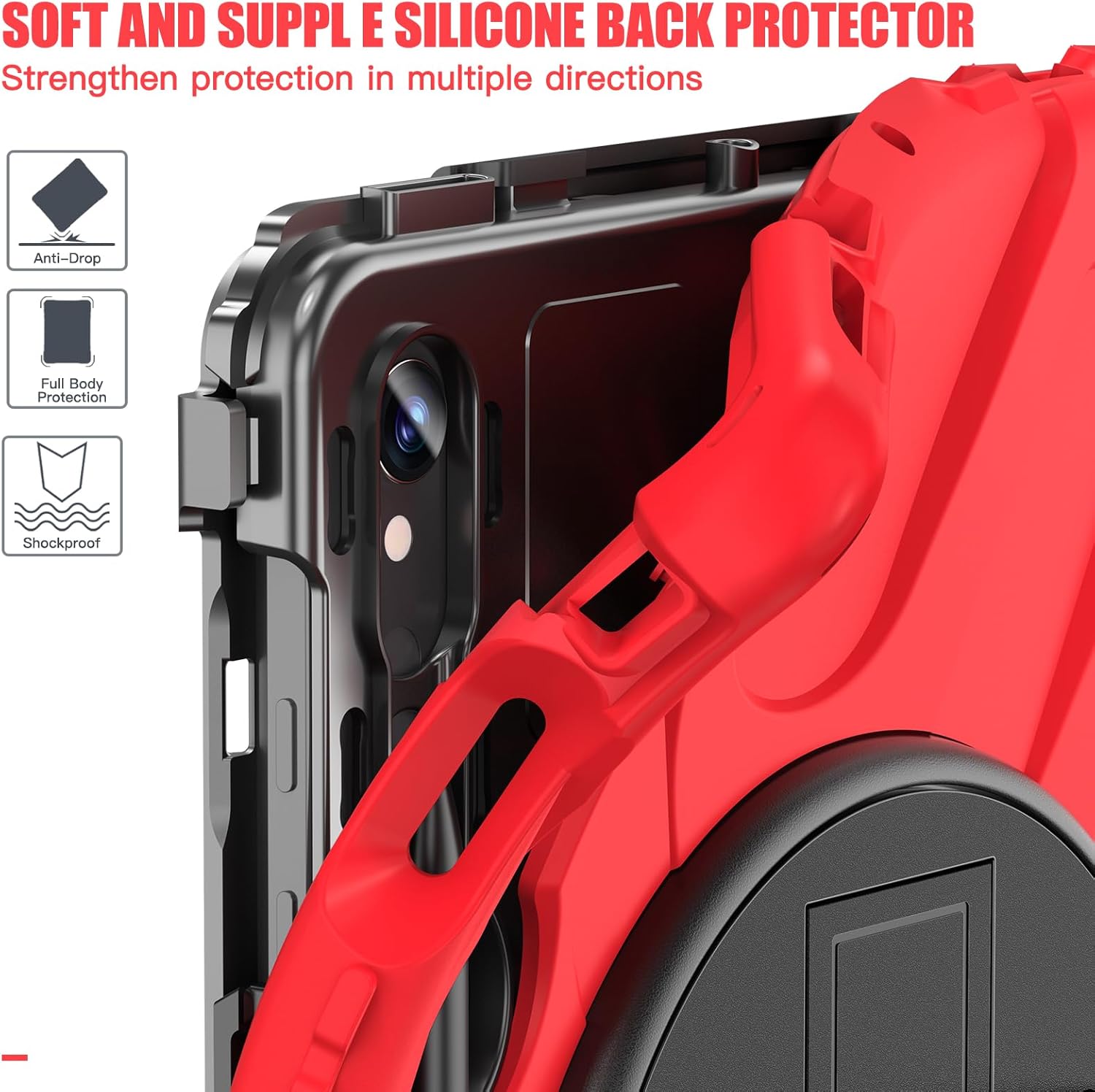 Heavy Duty Shockproof Tablet Cover Compatible with Lenovo Tab M9 Case 9 inch (TB-310FU),Three-in-one Shatter-Resistant Shell Rugged Protective Case with Shoulder Strap, Rotating Stand(Red)