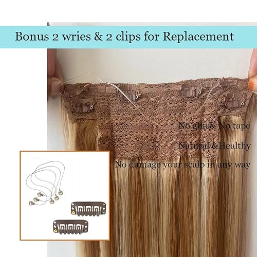 Miniatura 3 de Extensiones de cabello humano real con alambre rubio, extensiones de cabello humano balayage, 2.47 oz, 14 pulgadas, extensiones de cabello humano