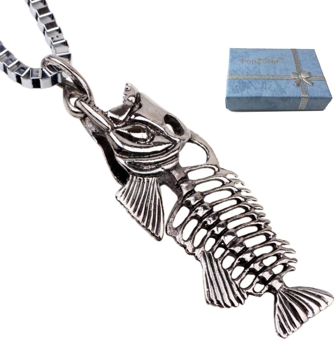 PopStar@ "Fish Fossile" Pendant w/ 22" Box Chain Necklace (PS-5038)