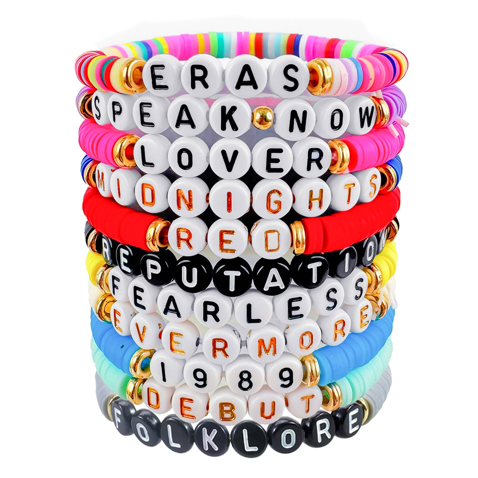 11PCS Colorful Friendship Bracelet, TS Inspired Bracelets Set with Clay Bead, Letter & Number Fashion Bracelets Friendship Bracelets for Women Girls Music Lovers Fans