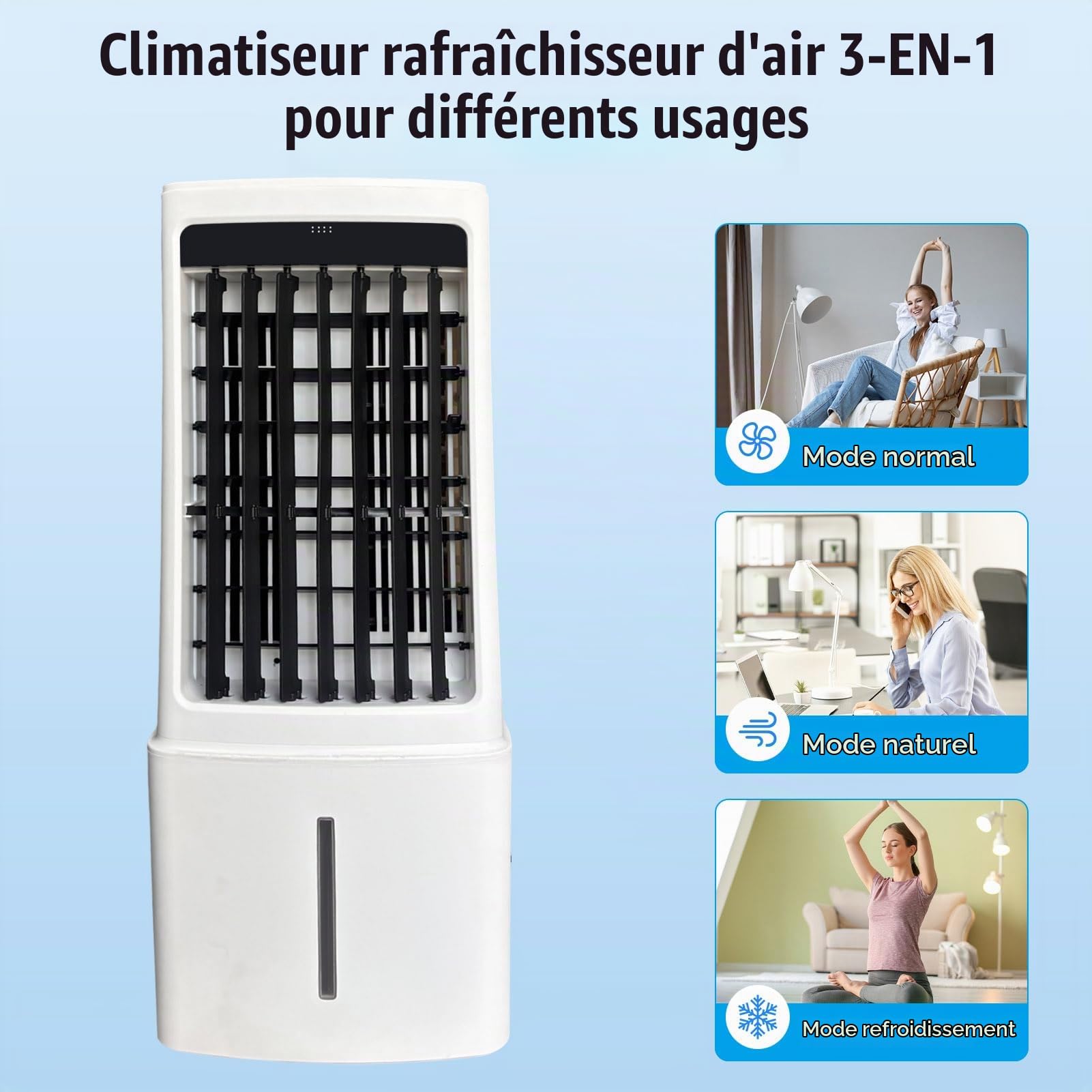 Rafraîchisseur D'air Portable 12L, Refroidisseur Évaporatif Avec Télécommande, 3 Vitesses, Minuterie 12H, Écran Tactile, Portée D'air De 6,8m Pour Chambre, Bureau Et Maison