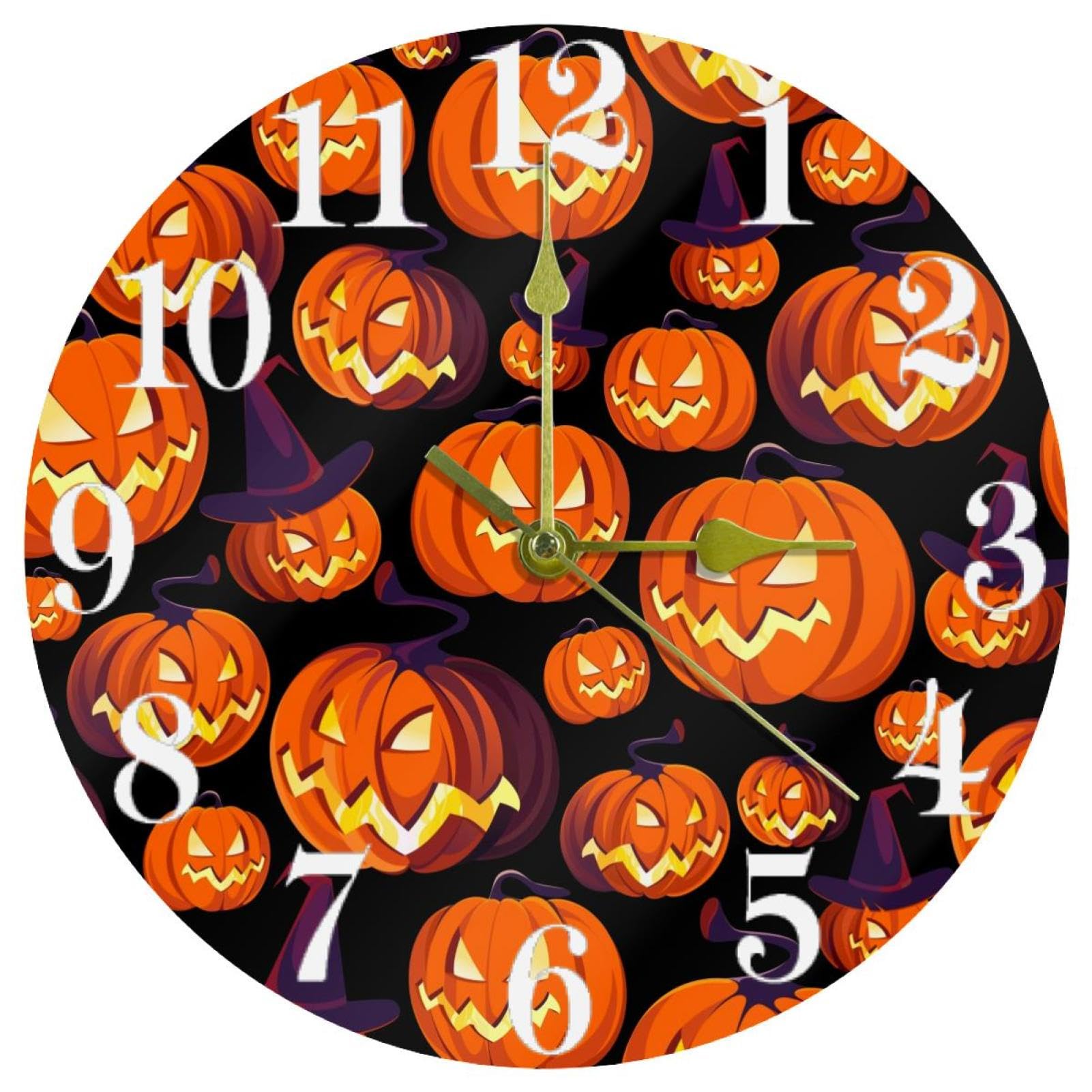 Horloge murale citrouille Halloween ronde suspendue à pile