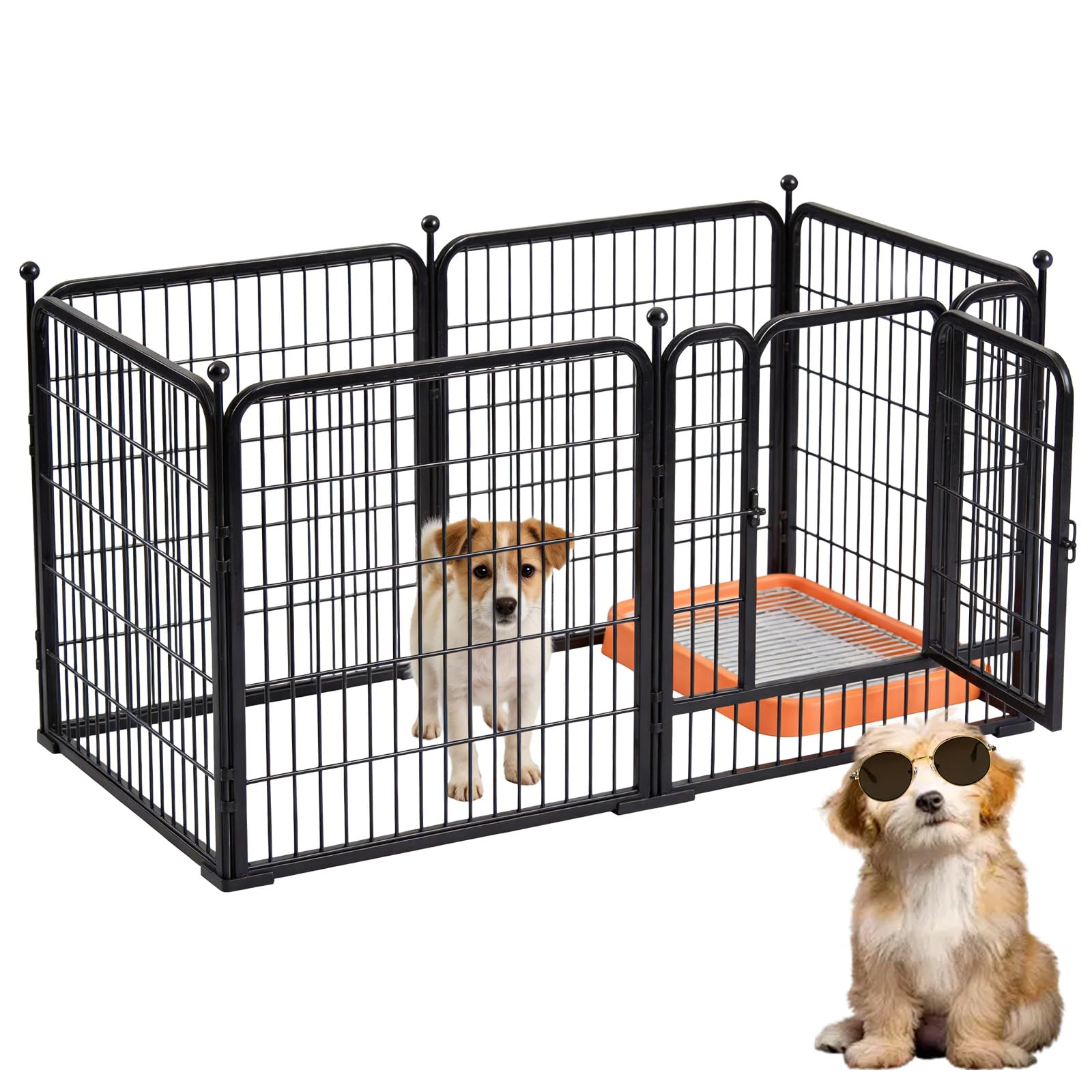 Dog Pen Indoor/Outdoor,6 Panel Dog Playpen Safe Play Pet Fence for Medium/Small Dogs Heavy Duty Portable Pet Exercise Fence with Locking for Living Room Yard Garden (C)