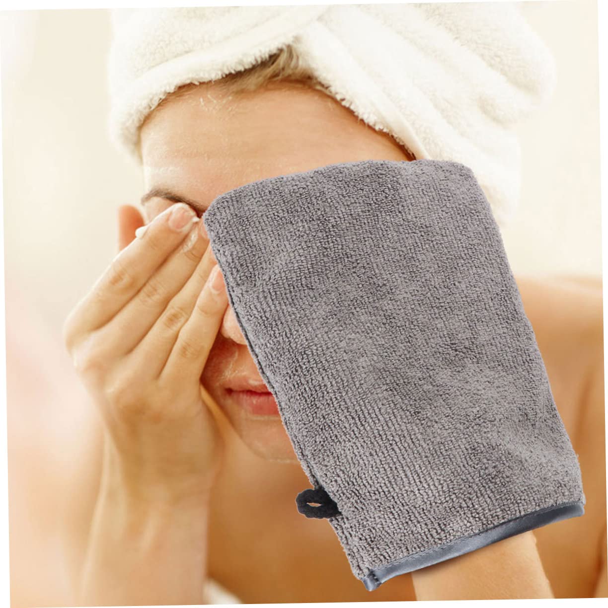 SHERCHPRY 5 Set Guanti Struccanti Riutilizzabili Microfibra Guanti Detergenti Morbidi E Portatili Per Rimozione Profonda Pulizia Pori E Esfoliazione Grigio E 3 Pezzi * 5
