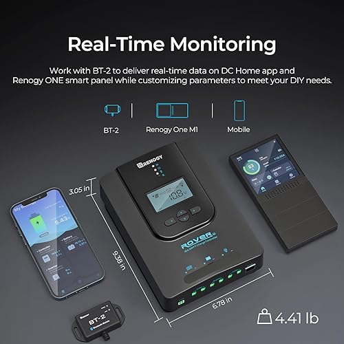 Miniatura 2 de Renogy Controlador de Carga Solar (Bluetooth) - Rover 20A 12V24V Entrada CC Automática MPPT Controladores de Carga para Paneles Solares LCD