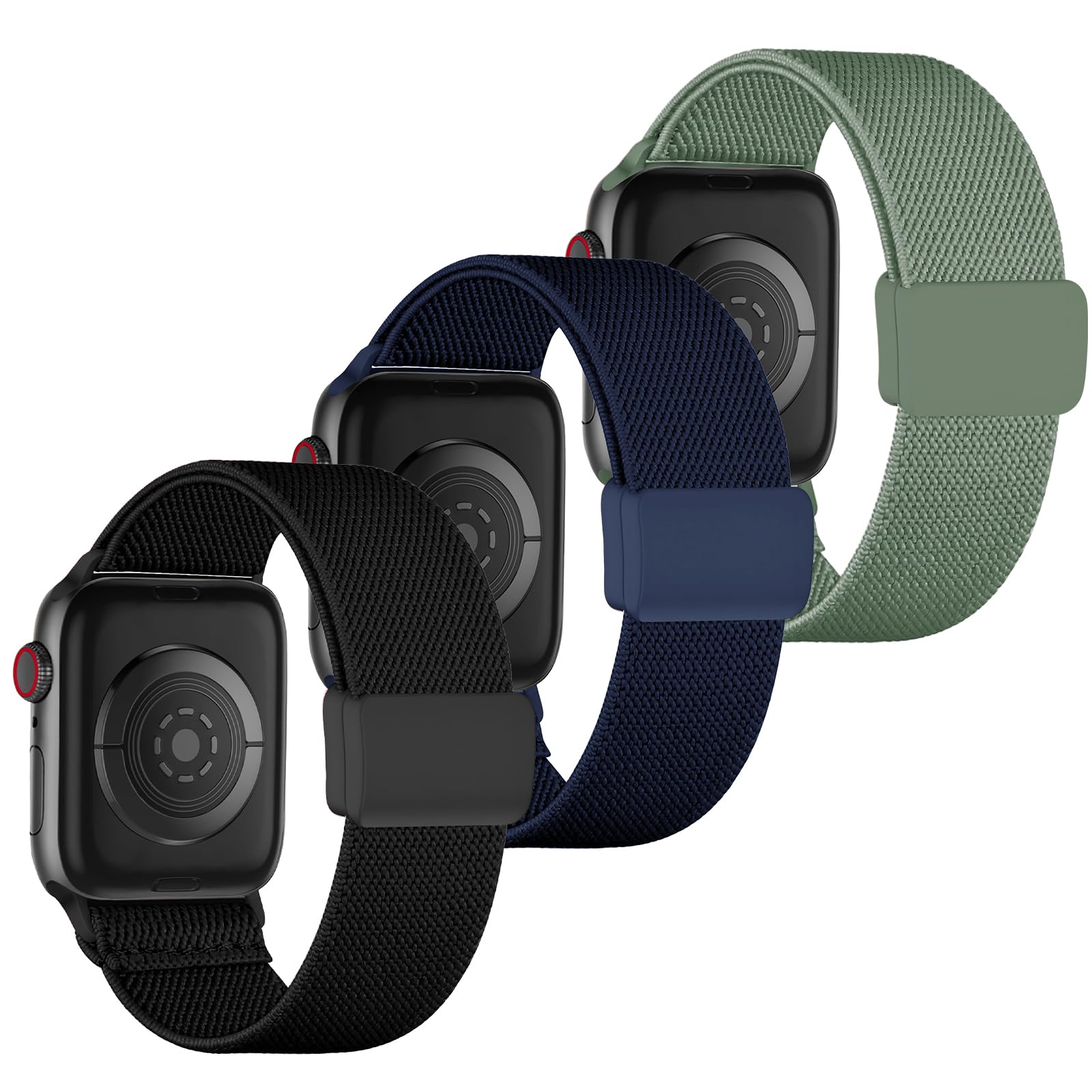 Stretchy Band Compatible with Kids Apple Watch Band 38/40/41mm & 42/44/45mm, Soft Nylon Braided Strap with Adjustable Snap-On Clasp for iWatch Series