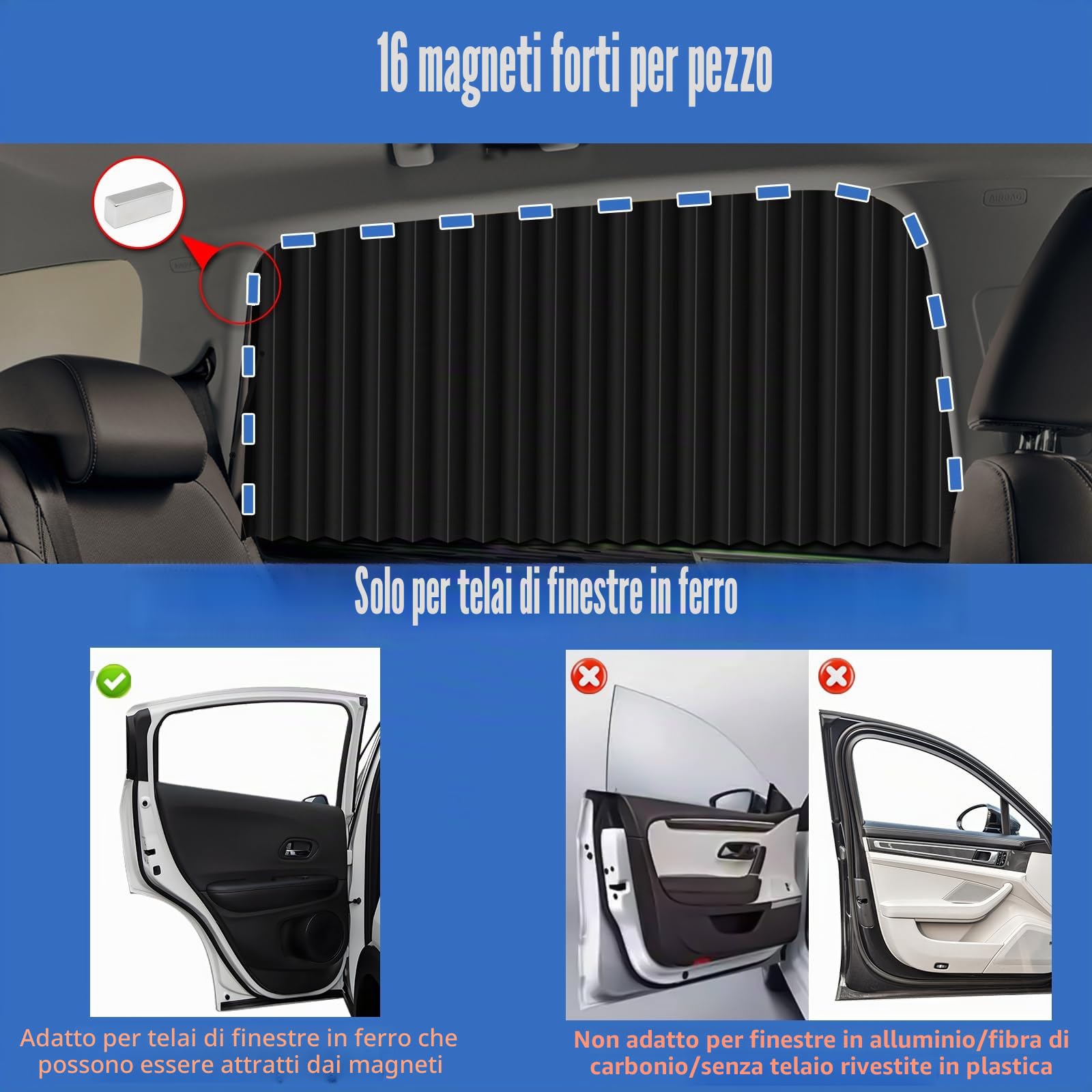 XCBYT Parasole Auto 4 Pezzi, Tendine Parasole Auto Magnetiche, Parasole Auto Interno, Parasole Lunotto Posteriore Auto, Protezione UV Protezione Privacy