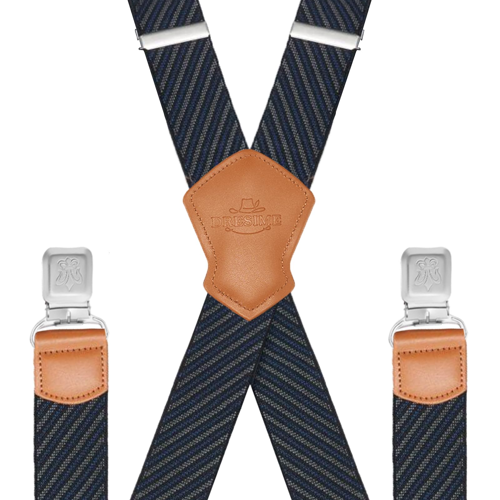 Dresime Bretelle da Uomo per pantaloni con 4 clip forti 4 cm di larghezza, per Uomini e Donne Grandi e alti Larghezza Regolabile di Elastiche e Forma a X Elastica