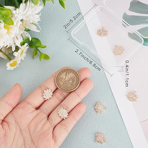 Miniatura 3 de Beebeecraft 1 caja de 8 dijes de flor de loto chapados en oro de 18 quilates de latón con circonita cúbica plana redonda con anillo de salto para