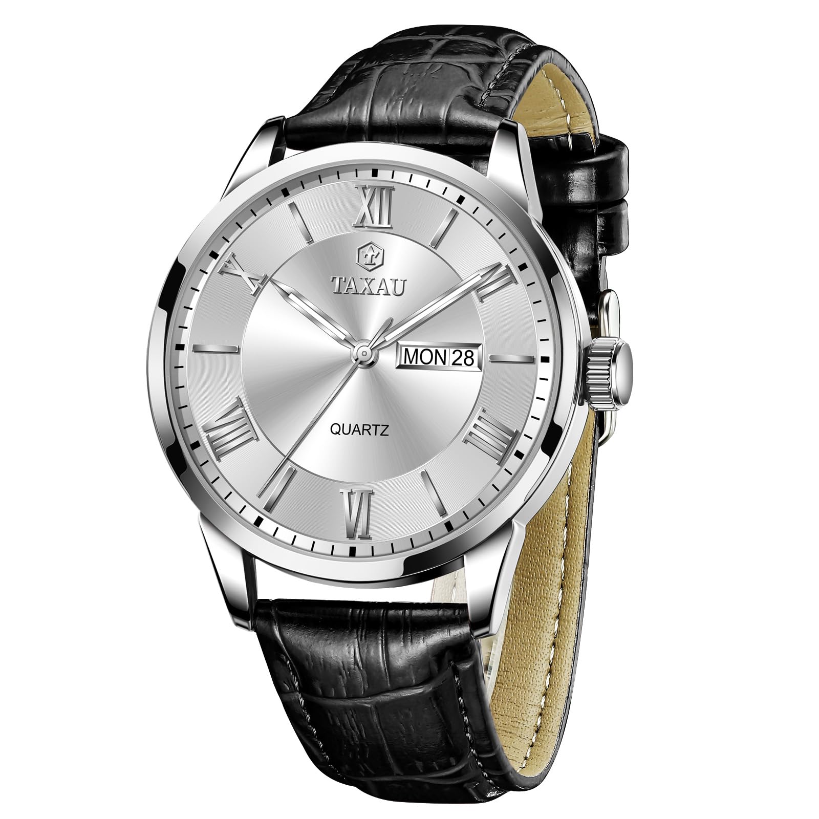 Taxau Herren Armbanduhr Leder Herrenuhr Lederarmband Uhren Herren Großes Zifferblatt Tag Datum Herrenarmbanduhr Wasserdicht Uhr Lässig Business Uhr für Herren