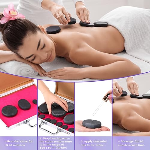 Miniatura 5 de Juego de 2 32 piezas de piedras calientes para masaje con calentador, piedras calientes para pedicura con kit de calentador, herramienta de masaje