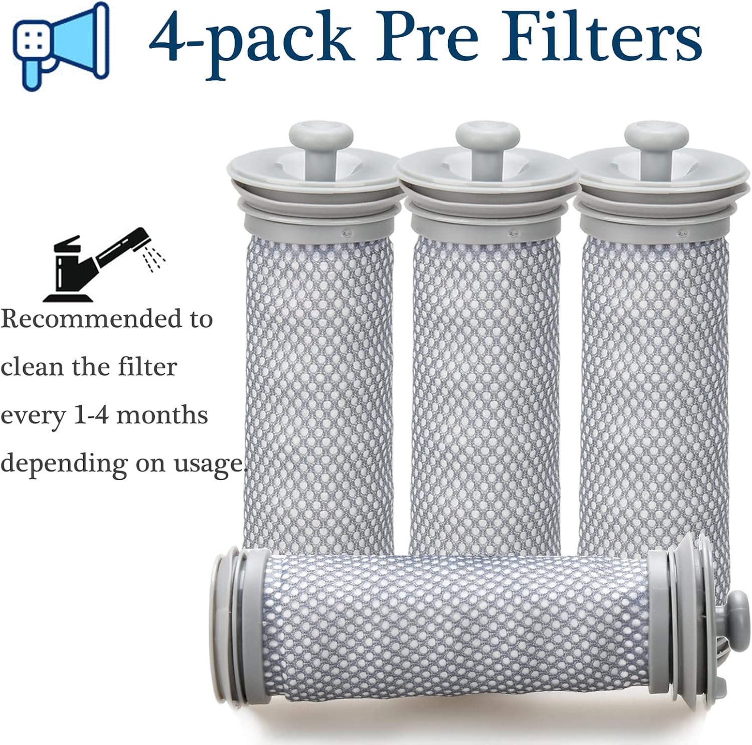 4 Pack Replacement Pre Filters Compatible with A10/A11 Hero/Master Vacuums, for PURE ONE S11/S12 Cordless Stick Vacuums