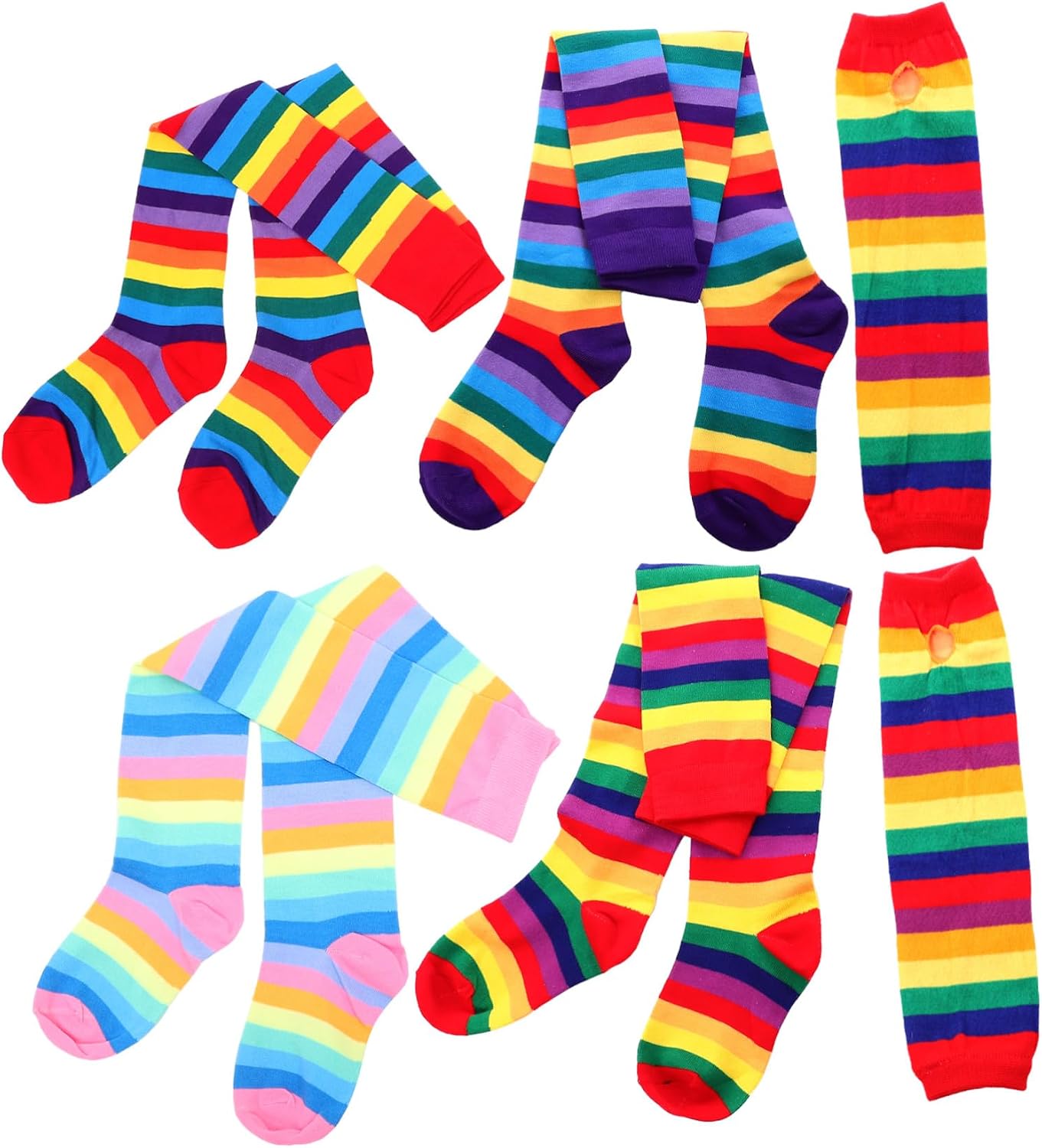 Gatuida 1Set Rainbow Thigh High Socks for Women Over Knee Stockings Arm Warmers for Parties Festivals Special Occasions Comfortable Decorative Reusable Design