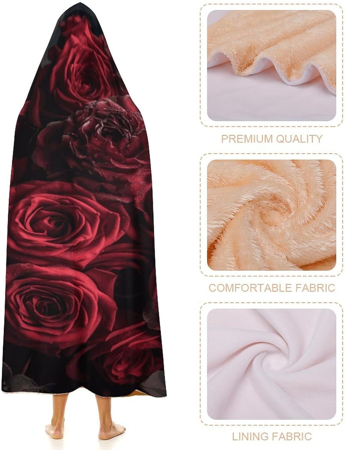 Full of Red Roses Hooded Blanket Cozy And Functional,Wearable Blanket Hoodie for Women Men,Blanket Poncho Presents40 x50