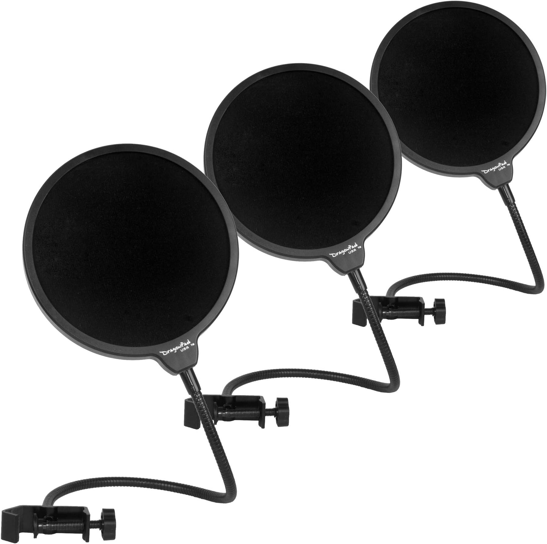 Dragonpad USA 6" Microphone Studio Pop Filter with Clamp - Black, 3 Pack