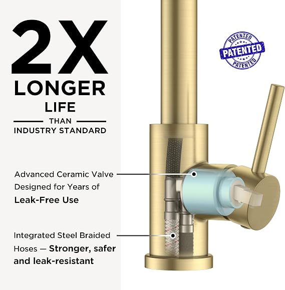 FORIOUS Kitchen Faucet, 2-Mode Pull Down Sprayer, Classic Brushed Gold