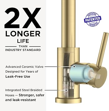 FORIOUS Kitchen Faucet, 2-Mode Pull Down Sprayer, Classic Brushed Gold