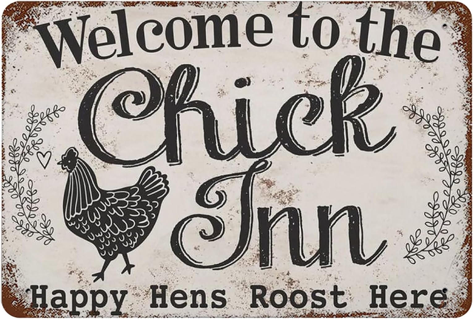 Metal Tin Sign 8"x12" Vintage Funny Retro Cute Chicken Coop Quotes, Wall Decor Welcome to The Chick Inn, Happy Hens Root Here Poster Art for Home Living Room Bedroom Garden Garage Office