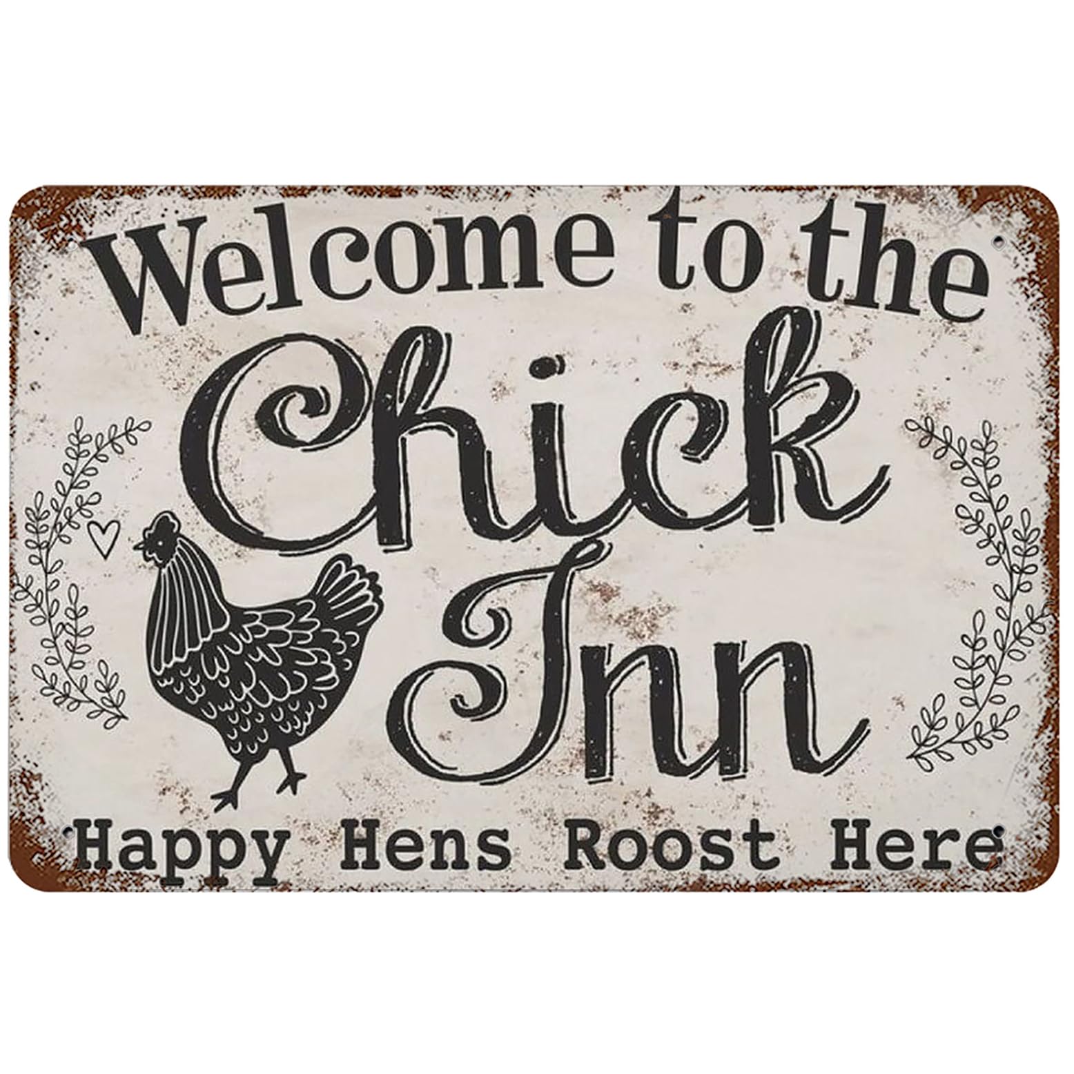 Metal Tin Sign 8"x12" Vintage Funny Retro Cute Chicken Coop Quotes, Wall Decor Welcome to The Chick Inn, Happy Hens Root Here Poster Art for Home Living Room Bedroom Garden Garage Office