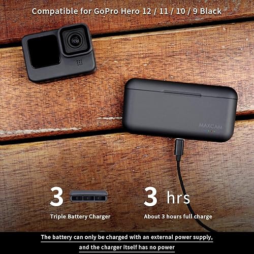 Miniatura 2 de MAXCAM Cargador de batería triple para GoPro HERO11HERO10HERO9 Enduro Battery Negro