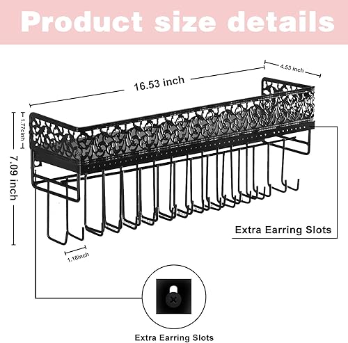 Miniatura 2 de Urban Deco Organizador de joyas montado en la pared  Soporte rectangular colgante para joyas con estante organizador de collar de pared  Estante de