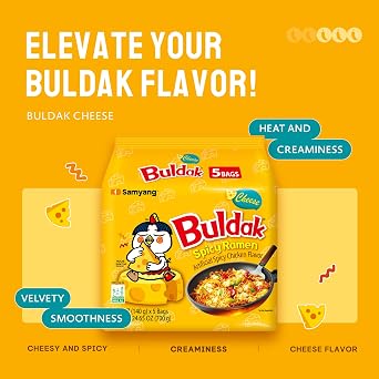 Samyang Buldak Cheese Hot Chicken Spicy Korean Instant Noodles, 5x140g (Pack of 2)