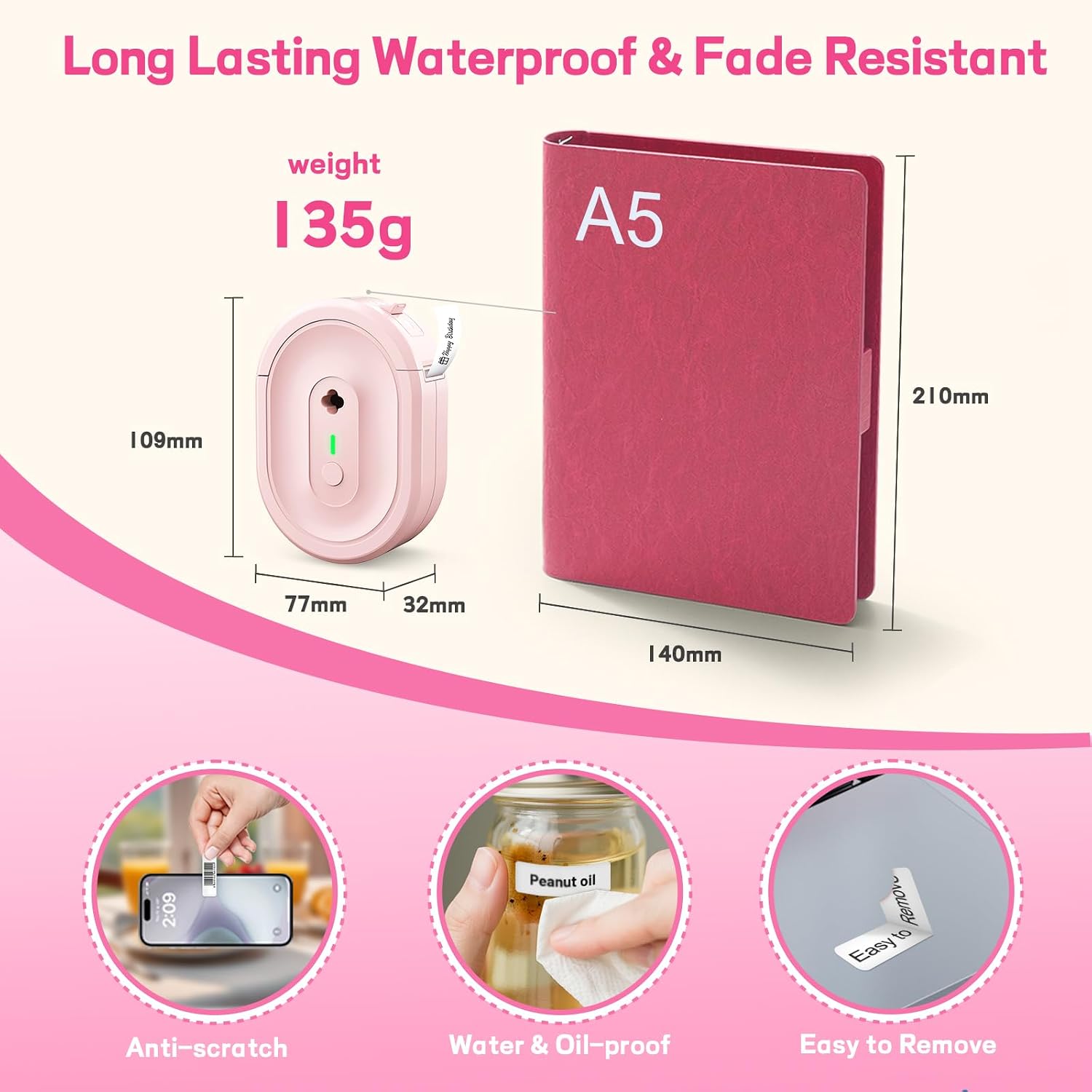 Label Maker Machine with 1 Tape N12 Bluetooth Label Printer, Pink