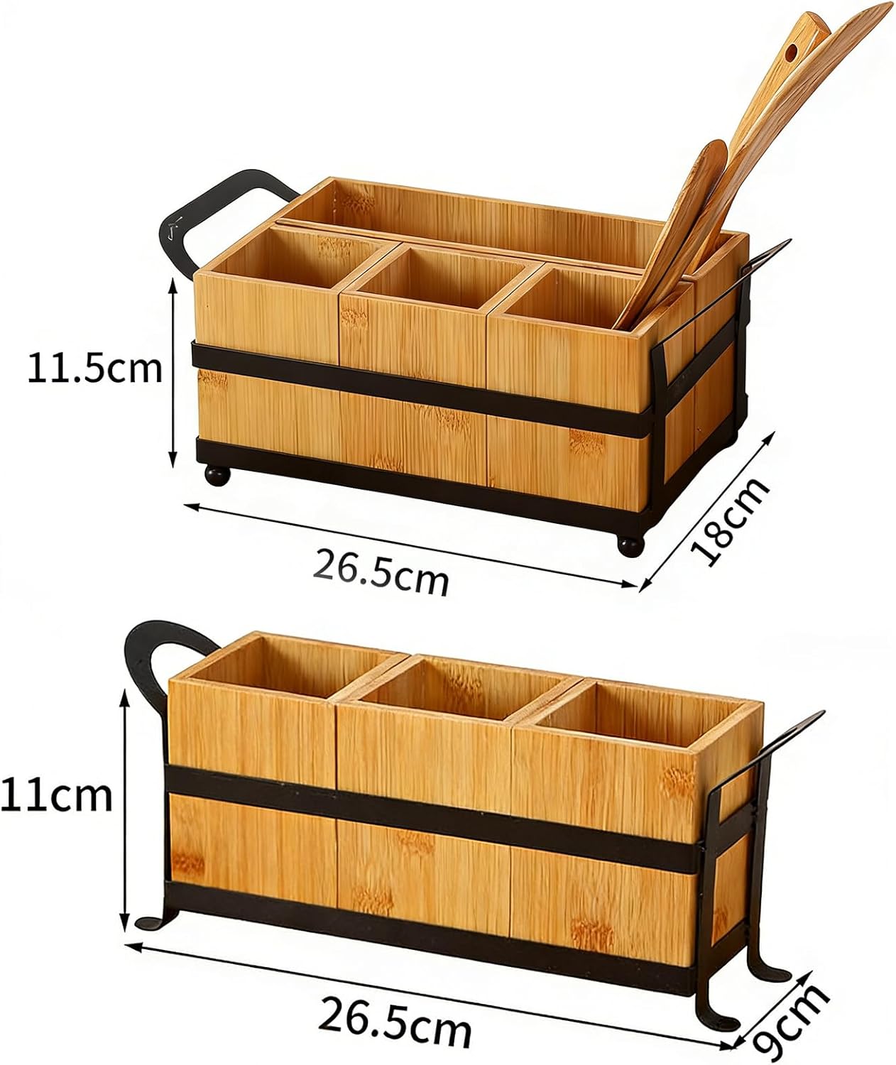 Contemporary Kitchen and Bathroom Storage Using Wooden Construction for Utensils and Makeup Items Compartmentalized Utensil Tray