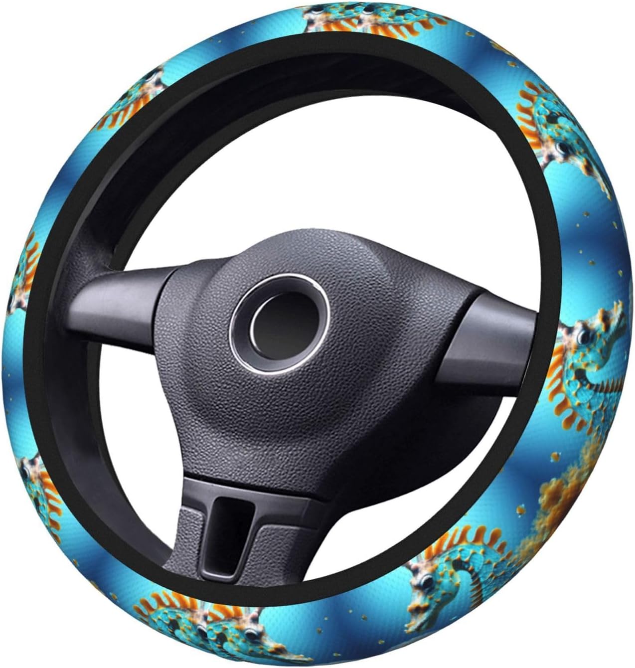 Blue Seahorse Double-Layer Thickened Steering Wheel Cover, Universal car Steering Wheel Cover (15 inches in Diameter), Steering Wheel Protective Cover,