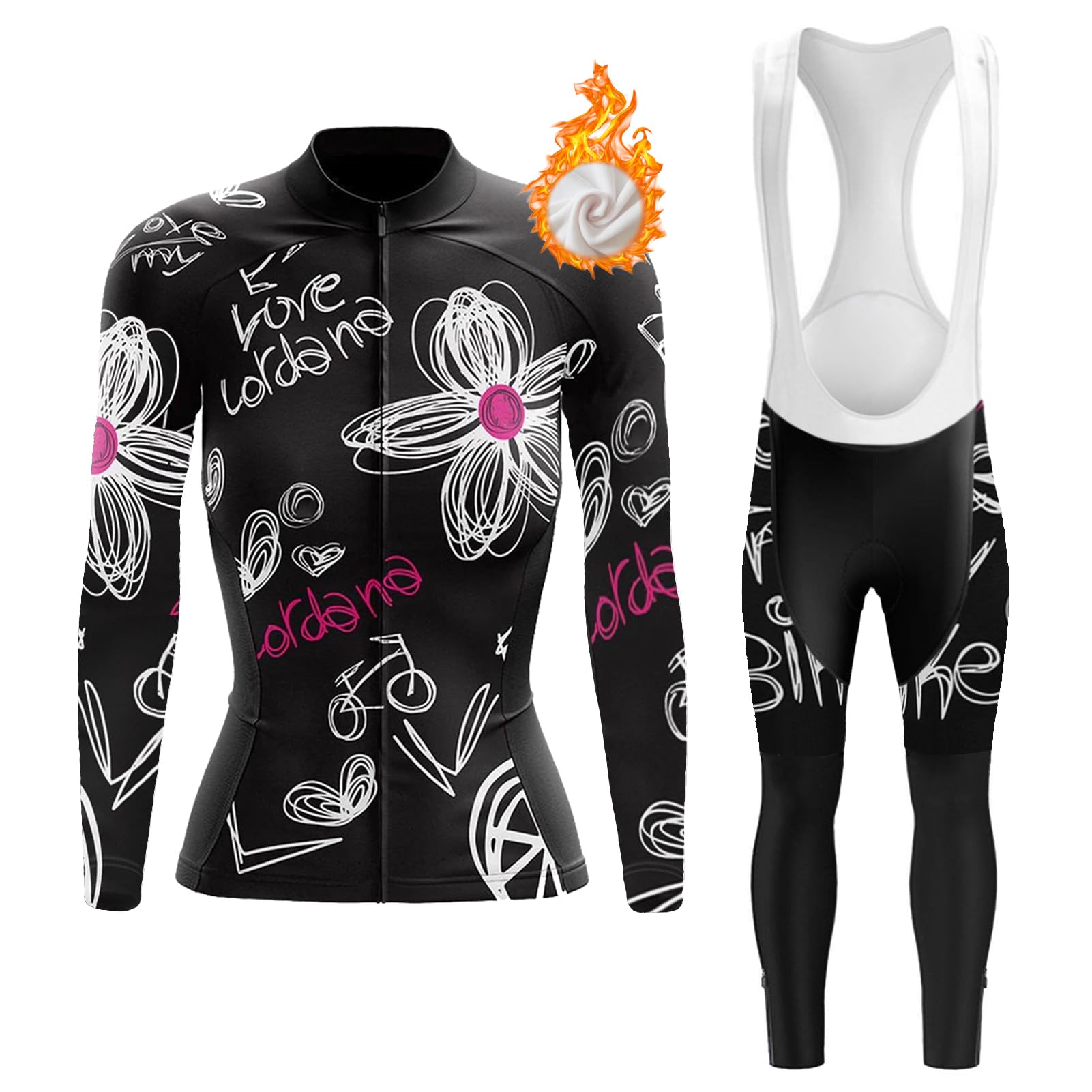 Completo Ciclismo Donna Abbigliamento Bici MTB Invernale Tuta Ciclista Termico Vello,Maglietta Bicicletta Giacca Manica Lunga e Salopette Pantaloni con 19D Gel Imbottiti,Maglia da Ciclo Traspirante