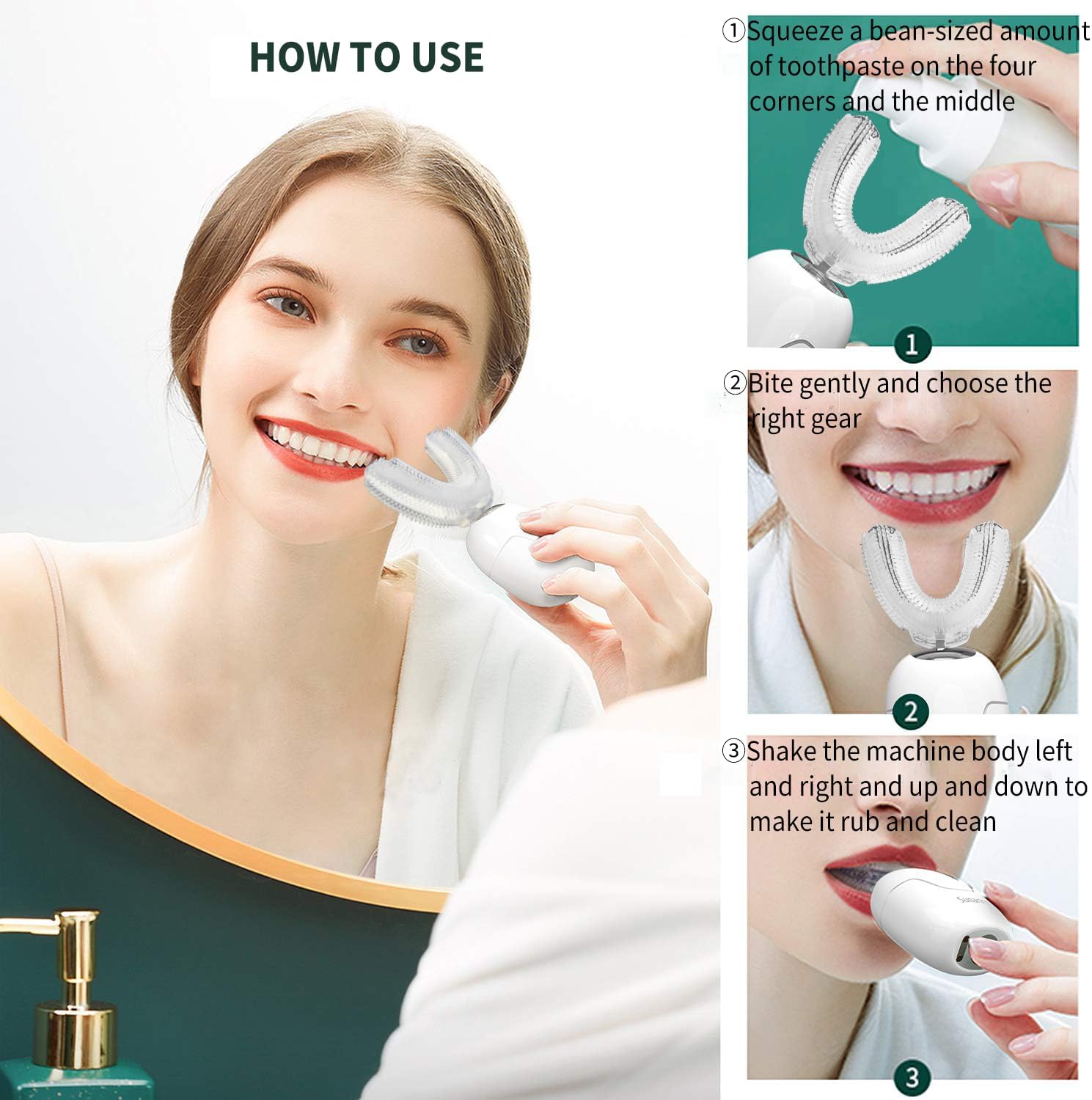360° U-Shaped Automatic Sonic Toothbrush for Adults, Suitable for People with Limited Mobility Original Newupgrade Electric Toothbrushes, Multiple Brush Heads Options,IPX7 Waterproof