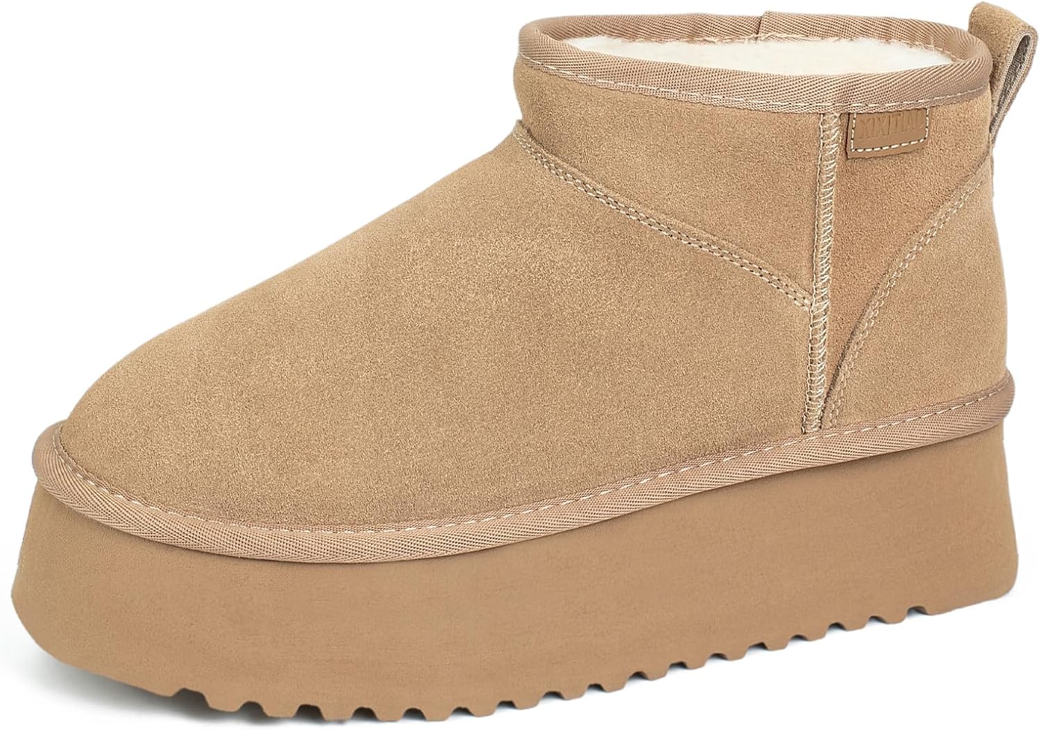 Mini Boots for Women,Platform Ankle Snow Boots Womens,Genuine Suede Winter Boots with Cozy Stretch Wool Insole,Anti-Slip Pull-On Short Booties