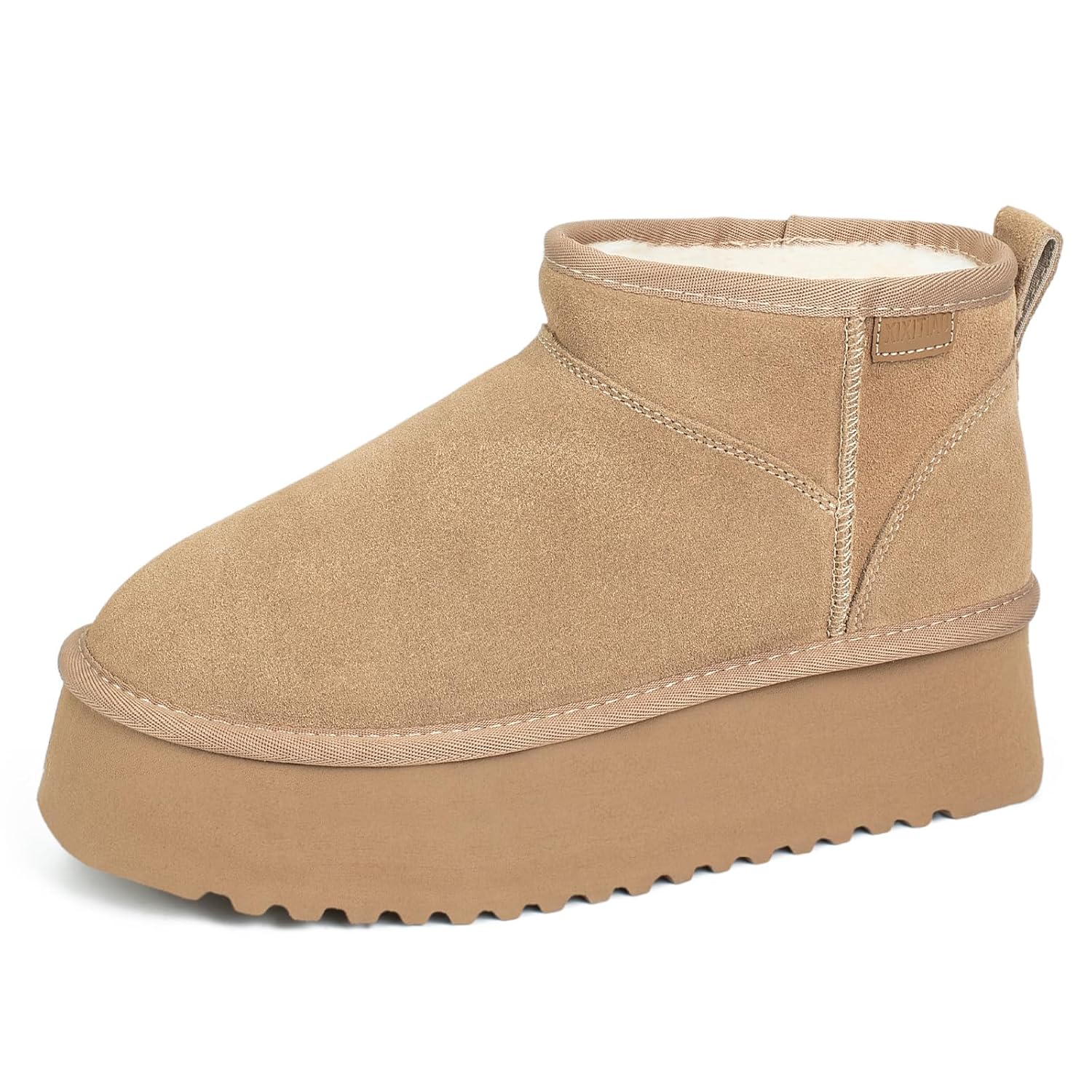 Mini Boots for Women Platform Ankle Snow Boots Womens Genuine Suede Winter Boots with Cozy Stretch Wool Insole