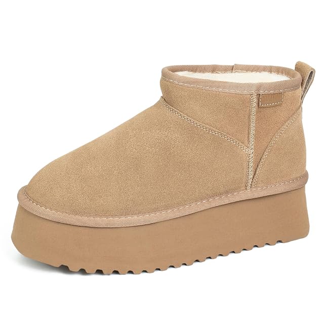 Mini Boots for Women Platform Ankle Snow Boots Womens Genuine Suede Winter Boots with Cozy Stretch Wool Insole