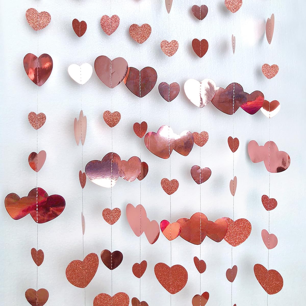 Guirnalda Colgante de Doble corazón de Doble Cara con Purpurina metálica para Despedida de Soltera, Compromiso, Boda, Novia, cumpleaños, Aniversario, decoración de Fiesta (4 Paquetes)