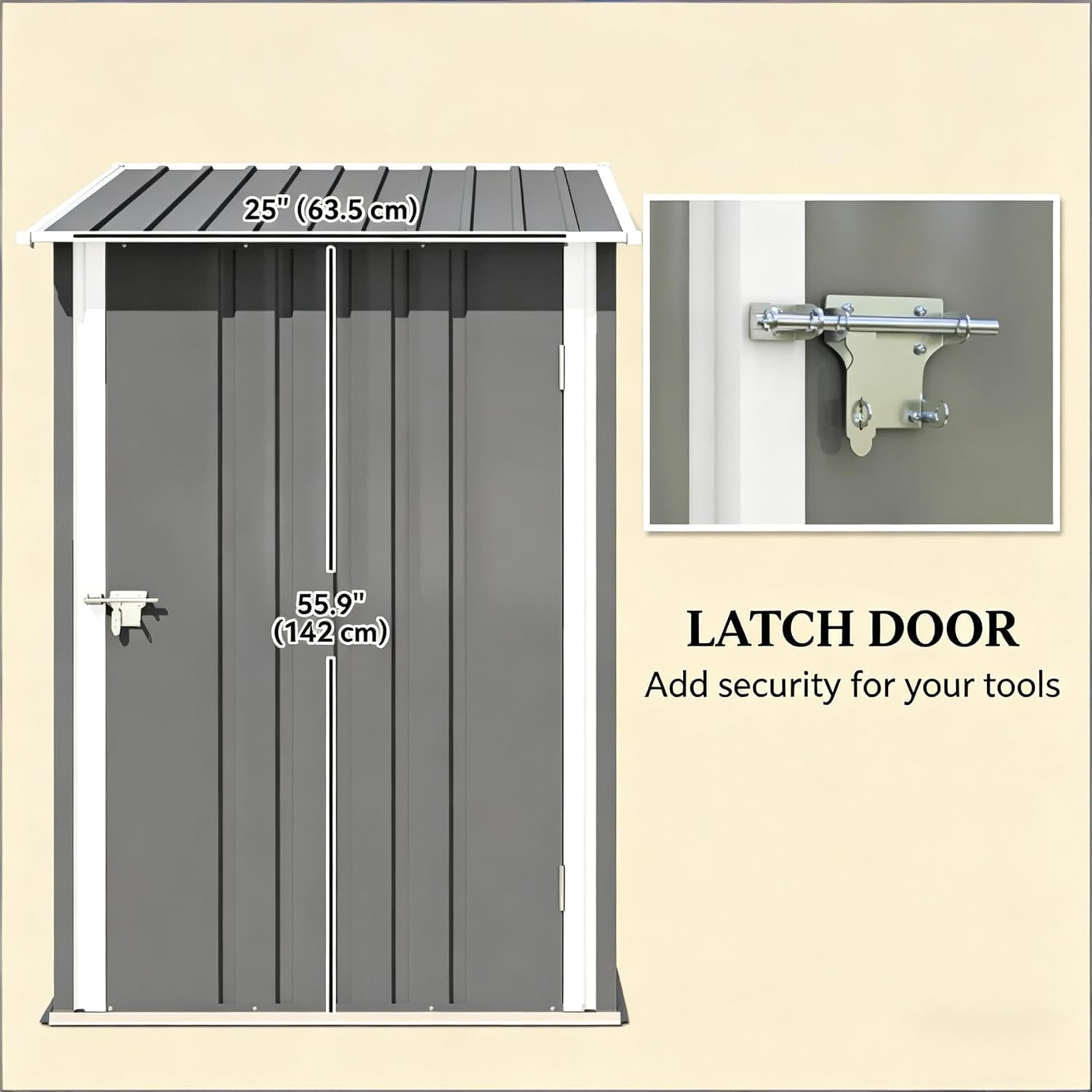 Small Metal Outdoor Garden Shed Tool Storage with Lockable Door, Sloped Roof, Stable Weather-Resistant Galvanized Steel Frame, Ventilation Slots, Easy Assembly