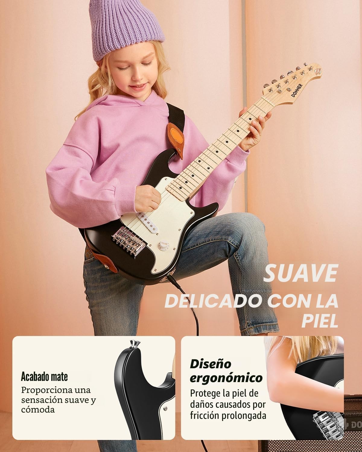 Donner Kit de guitarra eléctrica junior de 30 pulgadas para principiantes, estilo ST, paquete premium con amplificador, sintonizador, capo, bolsa, correa, cuerda, cable (DSJ-100, negro)