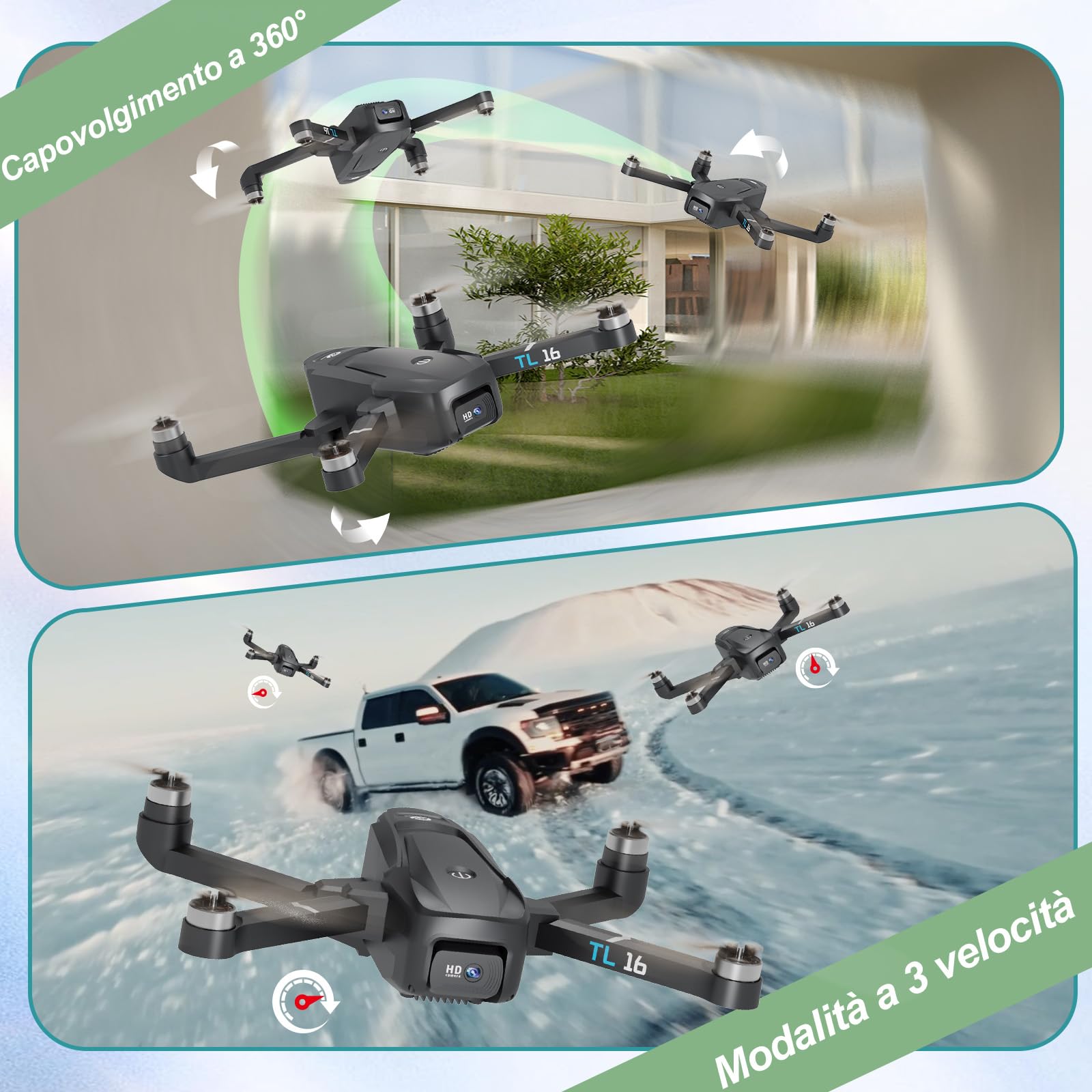 Droni con Telecamere Brushless Motore Drone per Adulti Principianti 2 Telecamere FPV RC Quadcopters Pieghevole Motorizzato 1080P Regolabile UAV APP di Controllo 3D Flips