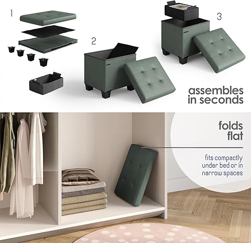 Miniatura 315 de Otomana plegable para dormitorio o sala de estar, con contenedores de almacenamiento, reposapiés para el extremo de la cama, soporta hasta 660 lb,