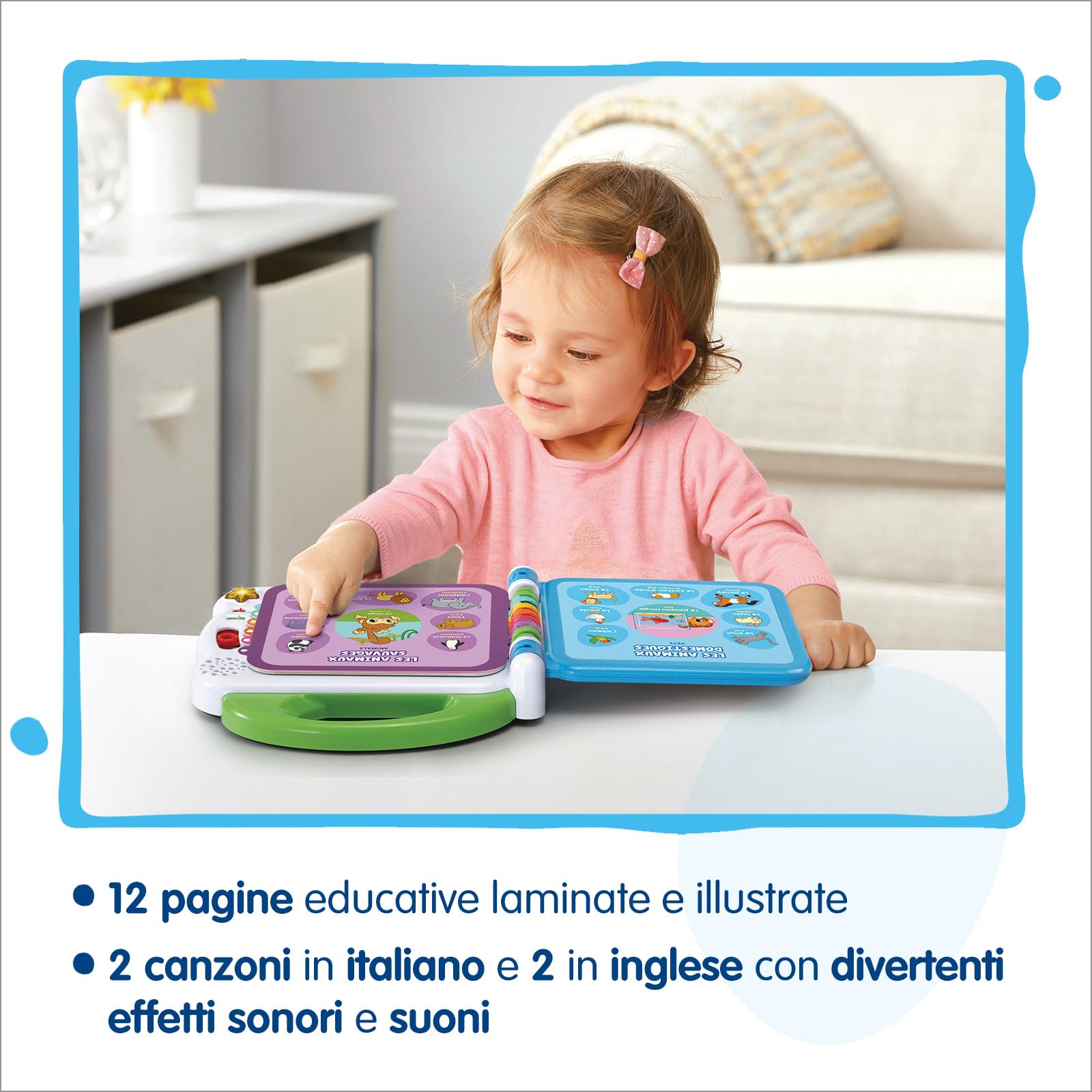 VTech Il Mio Primo Libro Illustrato - Le Mie Prime 100 Parole, Libro Bilingue per Bambini, Libro Sensoriale in Italiano e Inglese, Libro Neonato con 3 Modalità, Batterie Incluse, 18 Mesi - 4 Anni