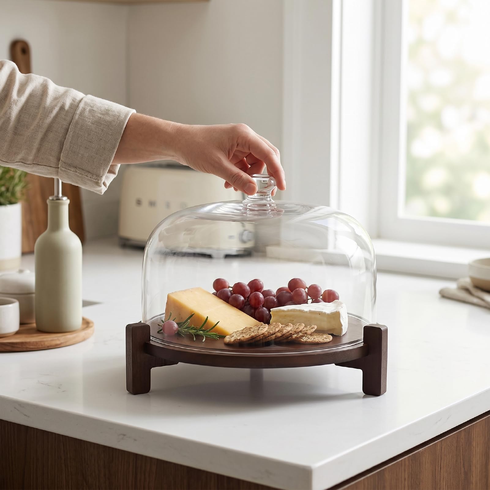Pssopp Kuchenständer aus Holz mit Deckel, 27,9 Cm, Runder Kuchenständer, 2-in-1-Desserttisch-Präsentationssockel für Käsechips, Dips, Backen, Geburtstage, Küchenpartys, Hochzeiten