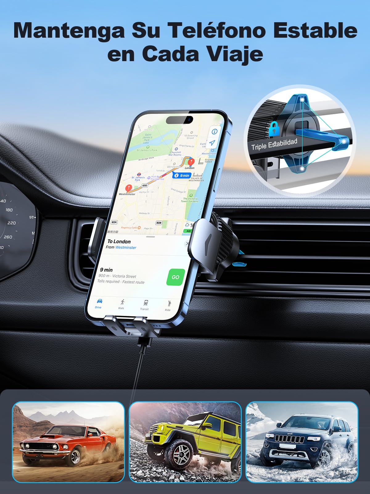 Mohard Cargador Inalámbrico Coche [Sujeción Automática], 15W Inducción Carga Rápida Soporte Movil Coche con Cargador Coche, Compatible con iPhone 17/16/15/14/13/12/11, Galaxy ZFlip5/4/3/S25
